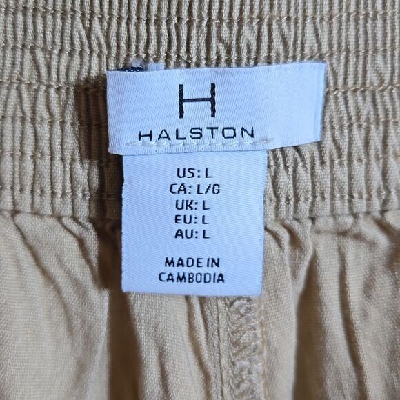 H by Halston Tan Linen Wide Leg Pants NWT Size Large Pull On Crop Elastic Waist - Picture 2 of 10